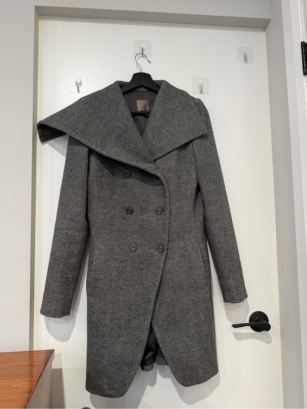Gaudì Grey Double-Breasted Coat – XS/XXS, Wide Collar, Wool-Look Tweed